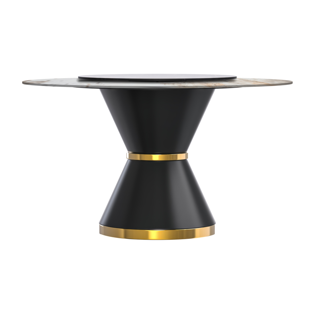 Round Dining Table Black\Gold Base with 60 Round White Grey Sintered Stone Top. Picture 5