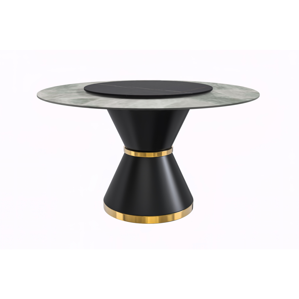 Round Dining Table Black\Gold Base with 60 Round Light Grey Sintered Stone Top. Picture 3