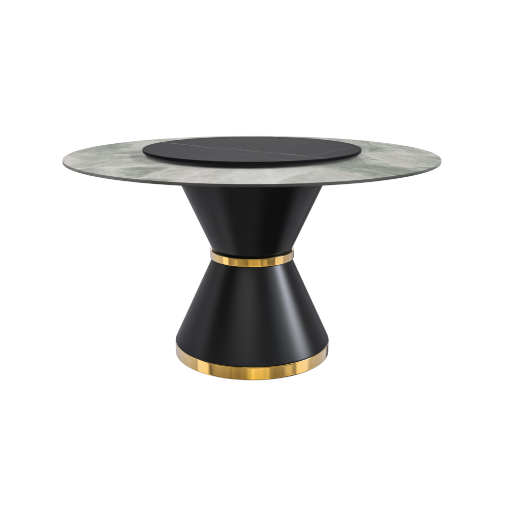 Round Dining Table Black\Gold Base with 60 Round Light Grey Sintered Stone Top. Picture 5