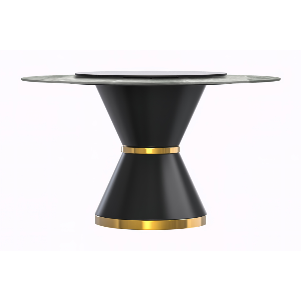 Round Dining Table Black\Gold Base with 60 Round Light Grey Sintered Stone Top. Picture 4