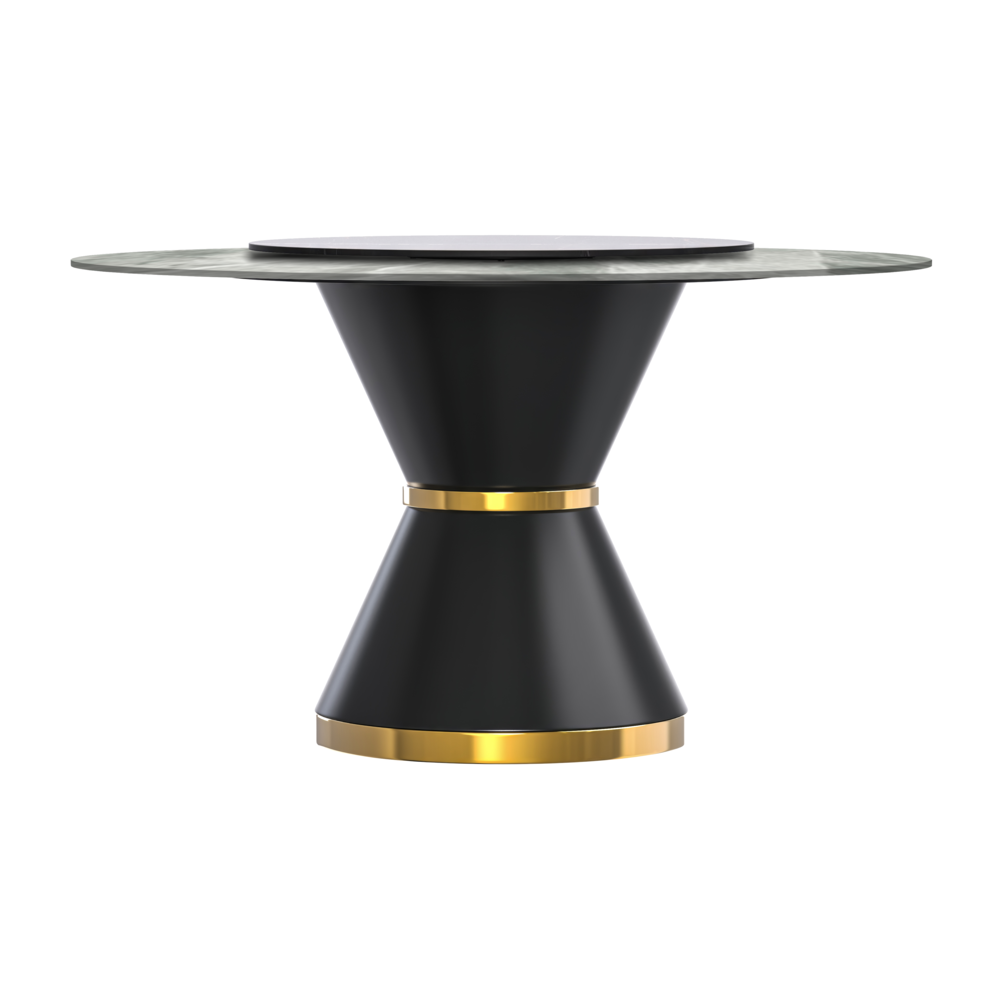 Round Dining Table Black\Gold Base with 60 Round Light Grey Sintered Stone Top. Picture 6