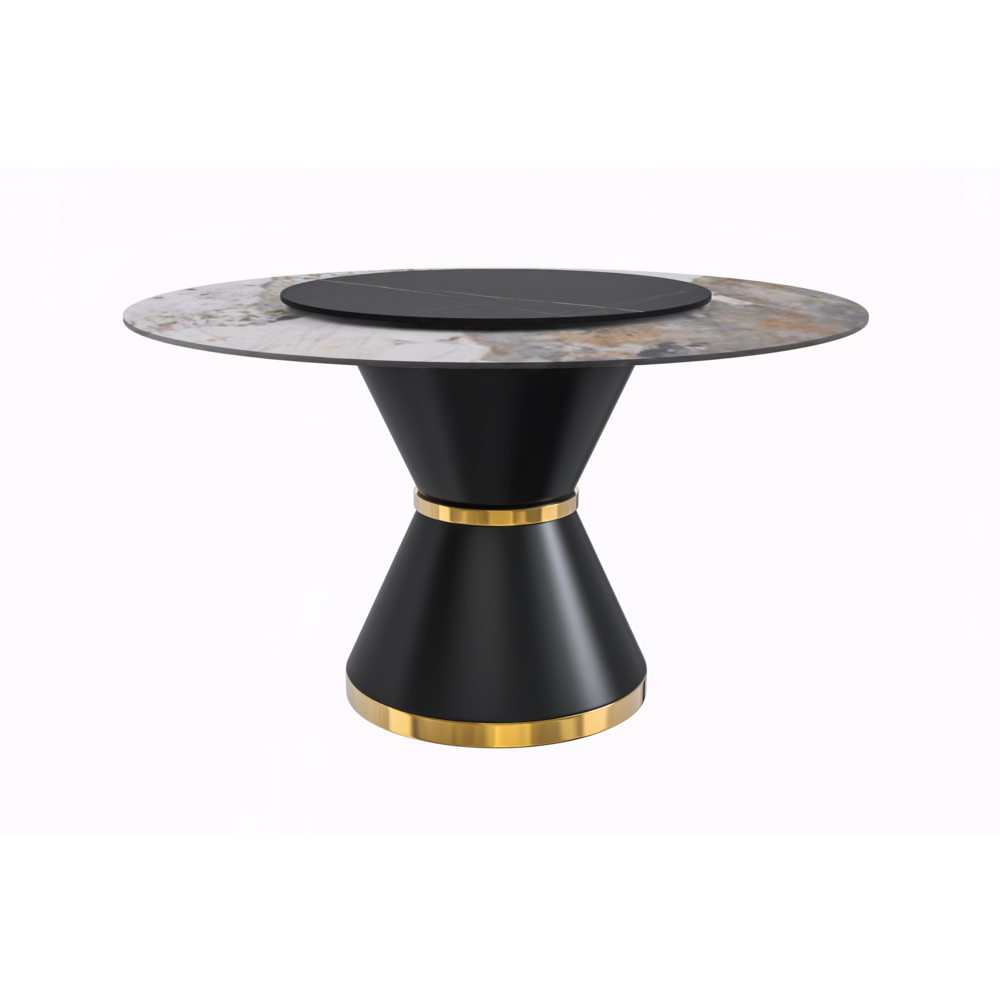 Round Dining Table Black\Gold Base with 60 Round Medium Grey Sintered Stone Top. Picture 4