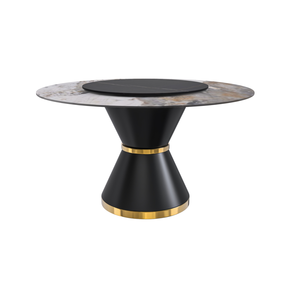 Round Dining Table Black\Gold Base with 60 Round Medium Grey Sintered Stone Top. Picture 6