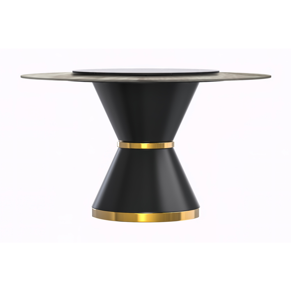 Round Dining Table Black\Gold Base with 60 Round Medium Grey Sintered Stone Top. Picture 3