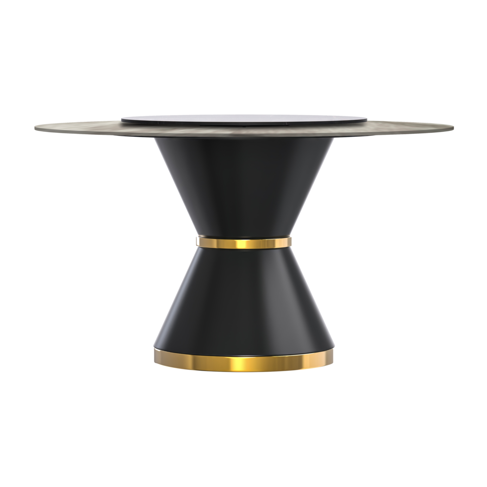 Round Dining Table Black\Gold Base with 60 Round Medium Grey Sintered Stone Top. Picture 5