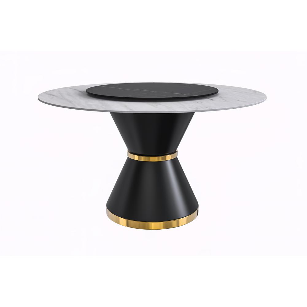 Round Dining Table Black\Gold Base with 60 Round White Sintered Stone Top. Picture 3