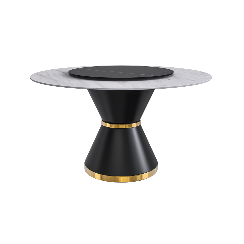 Round Dining Table Black\Gold Base with 60 Round White Sintered Stone Top. Picture 6