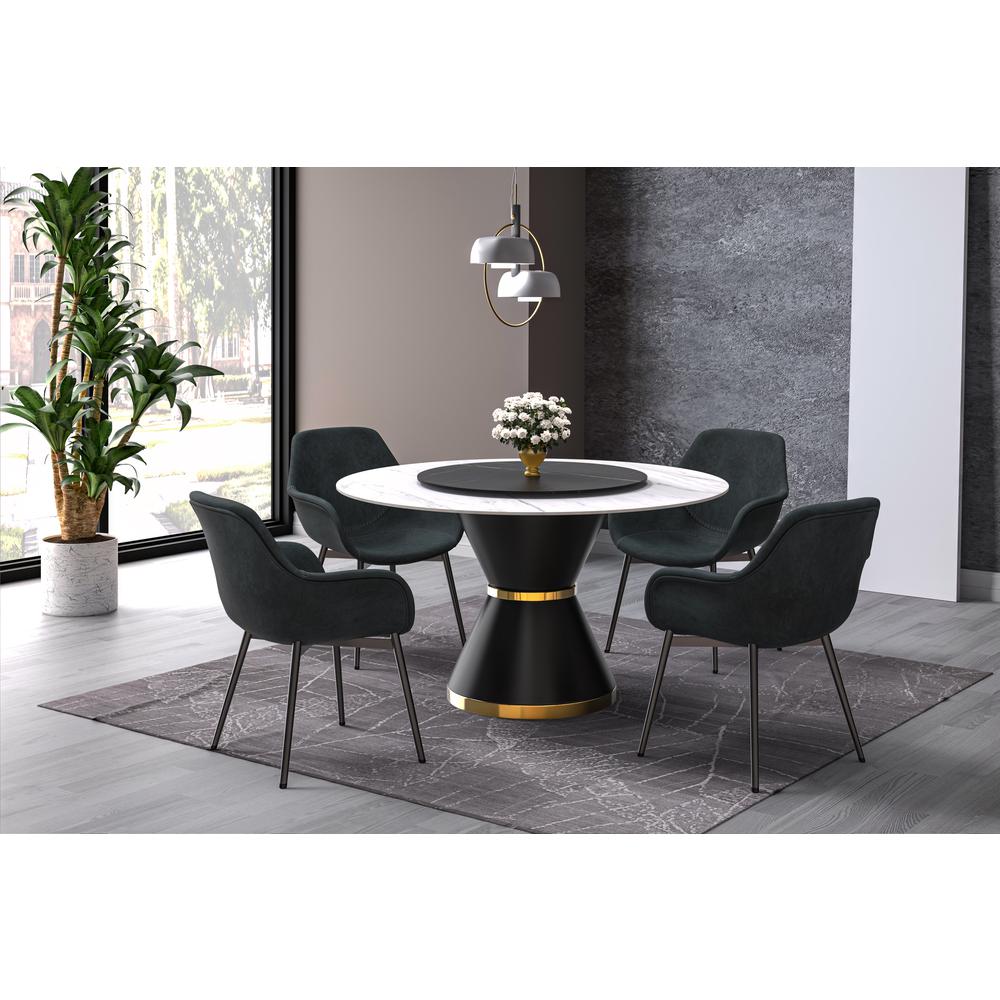 Round Dining Table Black\Gold Base with 60 Round White Sintered Stone Top. Picture 12