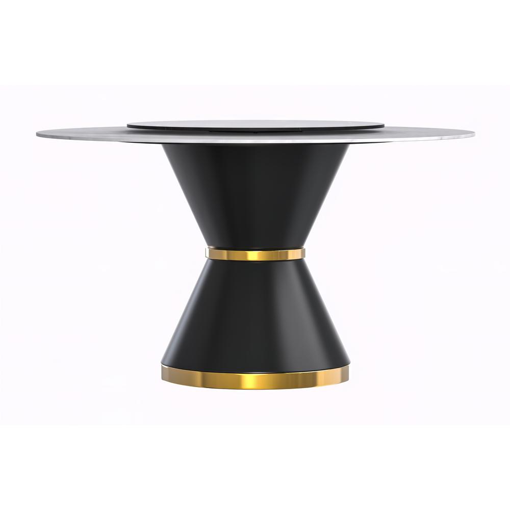 Round Dining Table Black\Gold Base with 60 Round White Sintered Stone Top. Picture 2