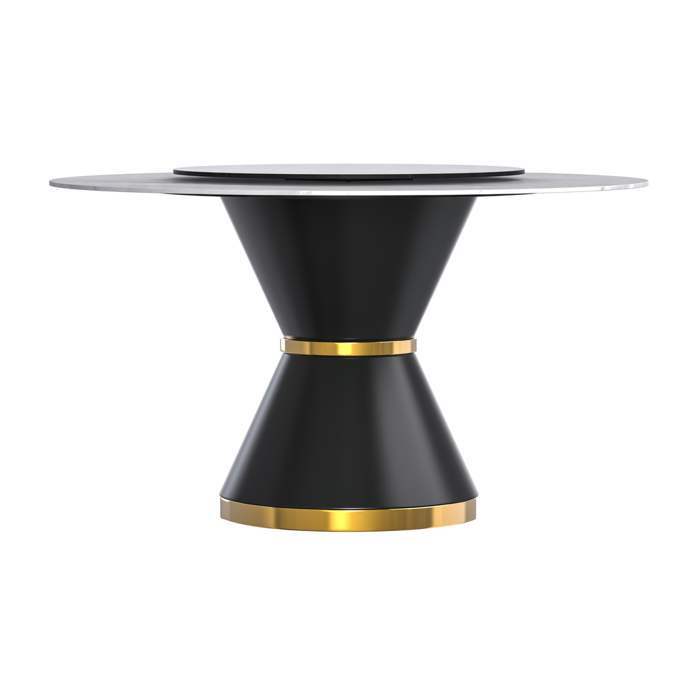 Round Dining Table Black\Gold Base with 60 Round White Sintered Stone Top. Picture 7