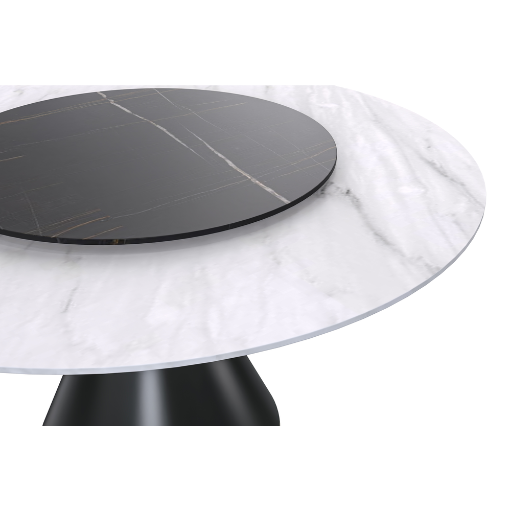Round Dining Table Black\Gold Base with 60 Round White Sintered Stone Top. Picture 8