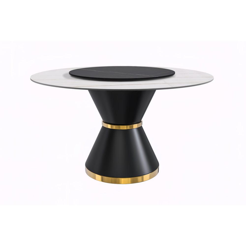 Round Dining Table Black\Gold Base with 60 Round White/Gold Sintered Stone Top. Picture 3