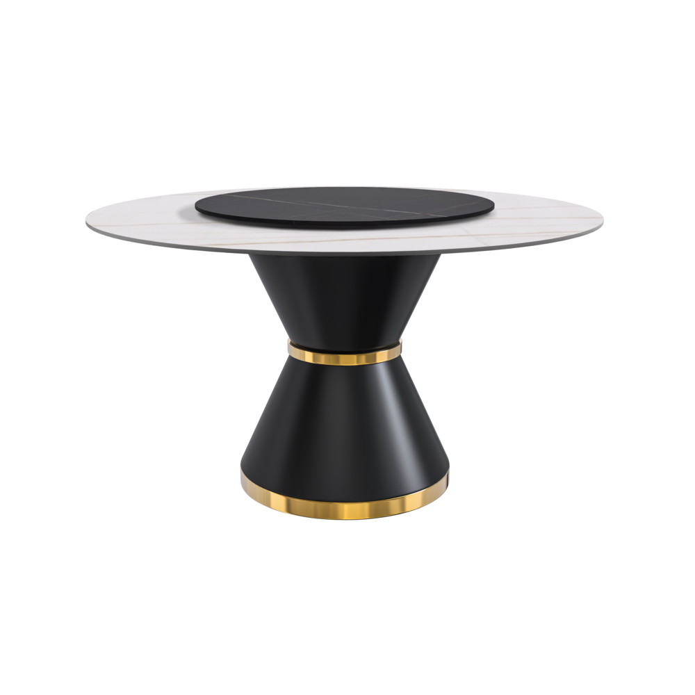 Round Dining Table Black\Gold Base with 60 Round White/Gold Sintered Stone Top. Picture 5
