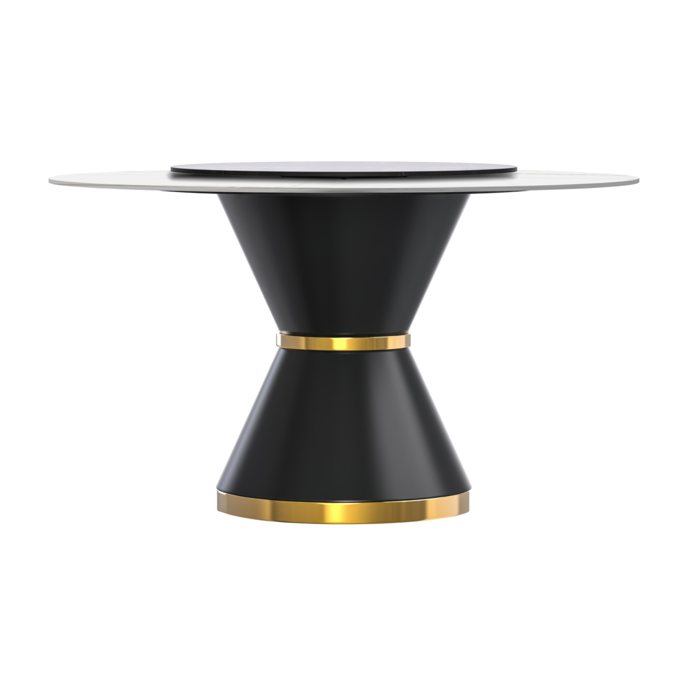 Round Dining Table Black\Gold Base with 60 Round White/Gold Sintered Stone Top. Picture 6