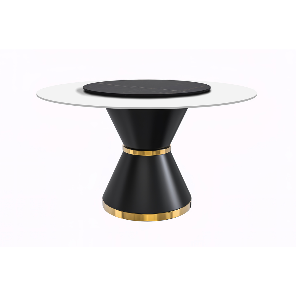 Round Dining Table Black\Gold Base with 60 Round Solid White Sintered Stone Top. Picture 2