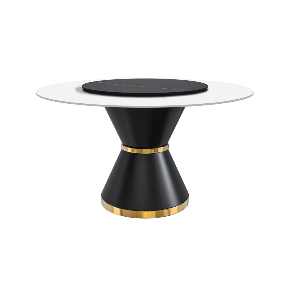 Round Dining Table Black\Gold Base with 60 Round Solid White Sintered Stone Top. Picture 4