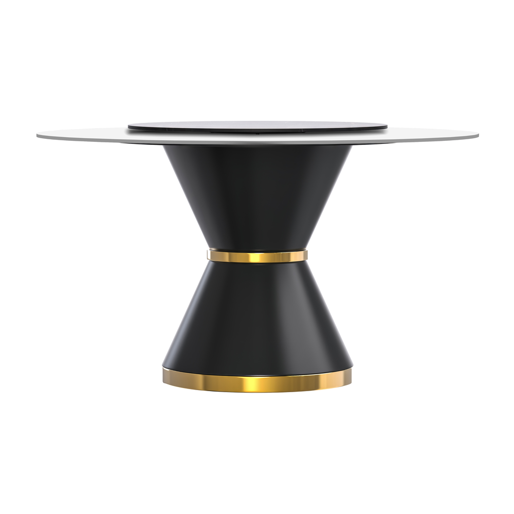 Round Dining Table Black\Gold Base with 60 Round Solid White Sintered Stone Top. Picture 3