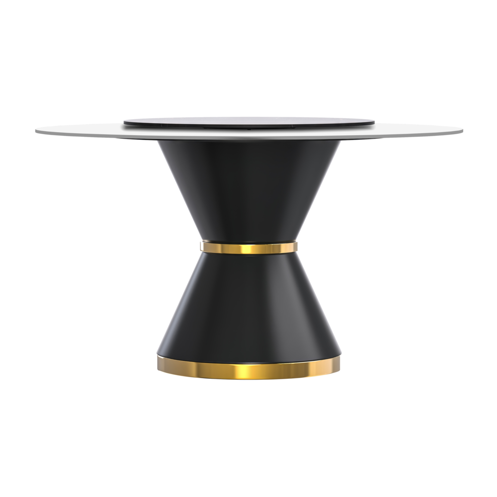 Round Dining Table Black\Gold Base with 60 Round Solid White Sintered Stone Top. Picture 5
