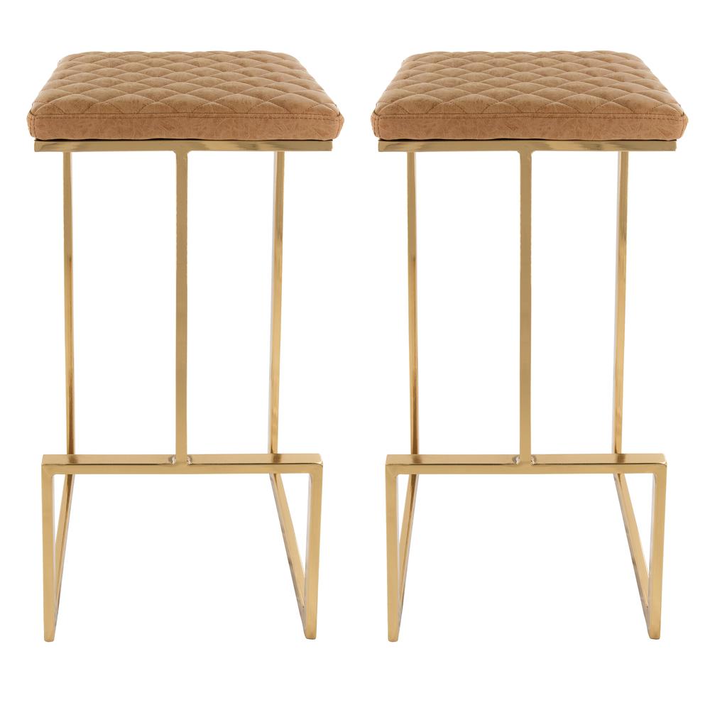Quincy Leather Bar Stools With Gold Metal Frame Set of 2. Picture 1