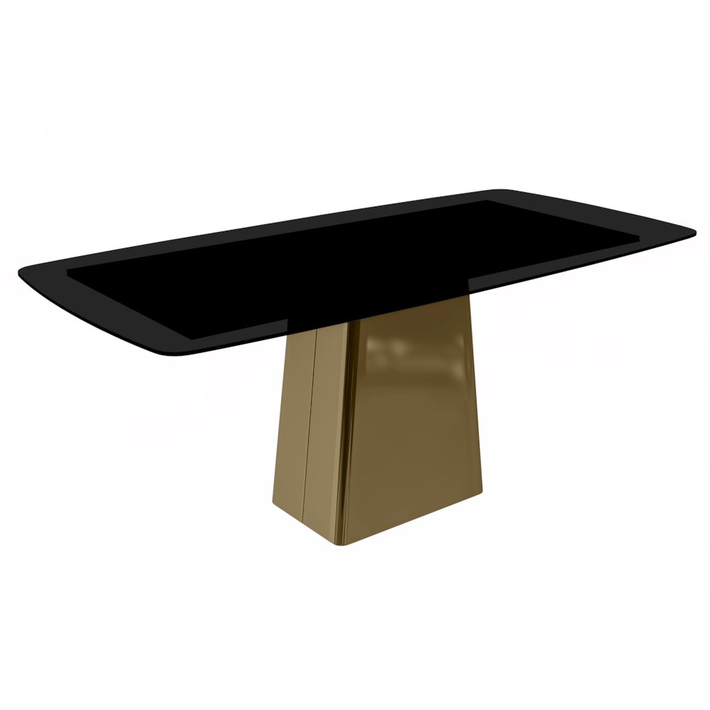 Quinix Series Dining Table, Gold Base With 55" Black Glass Top. Picture 1