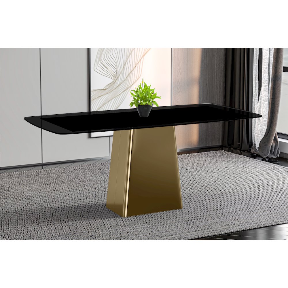 Quinix Series Dining Table, Gold Base With 55" Black Glass Top. Picture 2