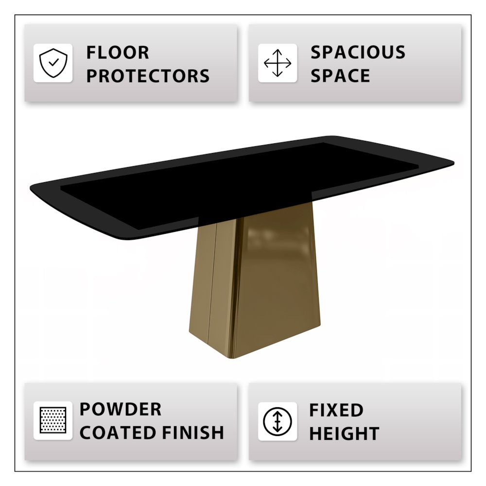 Quinix Series Dining Table, Gold Base With 55" Black Glass Top. Picture 5