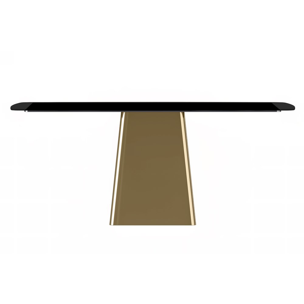 Quinix Series Dining Table, Gold Base With 55" Black Glass Top. Picture 7