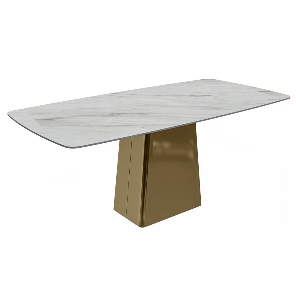 Quinix Series Dining Table, Gold Base With 55" White Sintered Stone Top. Picture 1