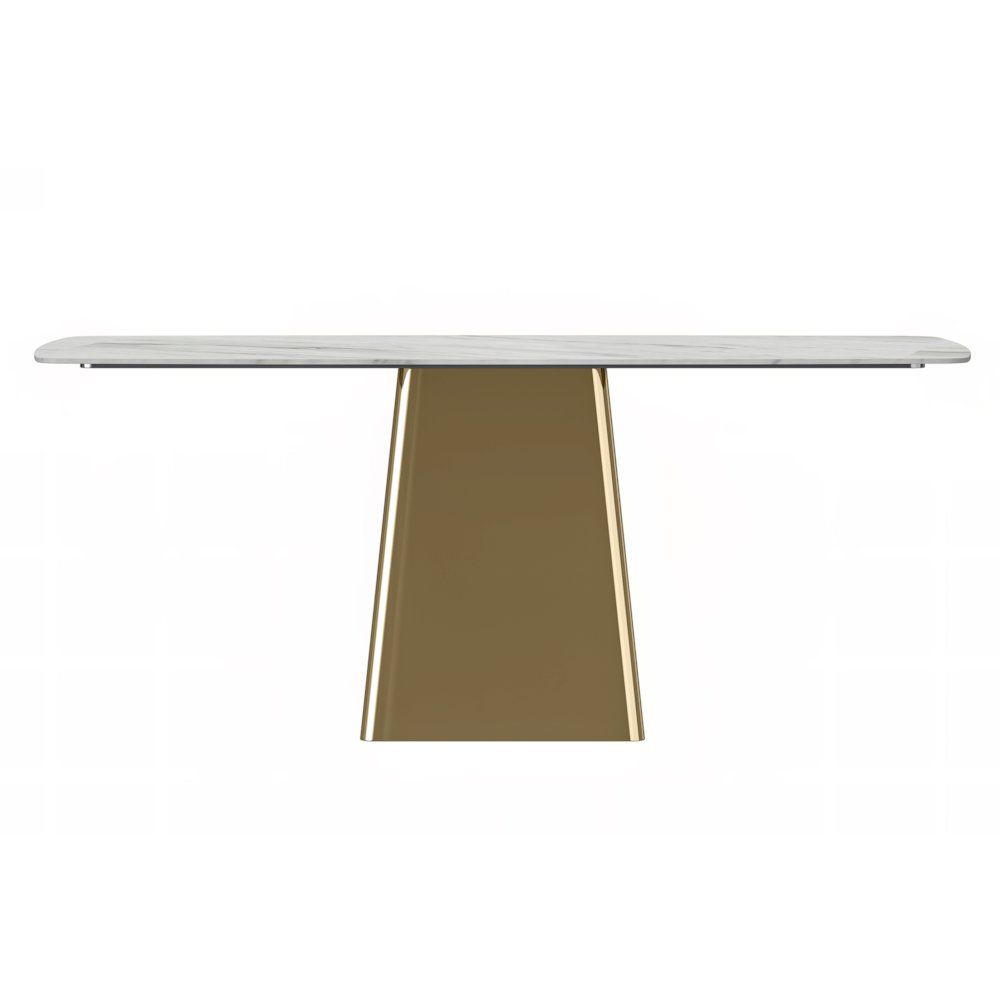 Quinix Series Dining Table, Gold Base With 55" White Sintered Stone Top. Picture 7