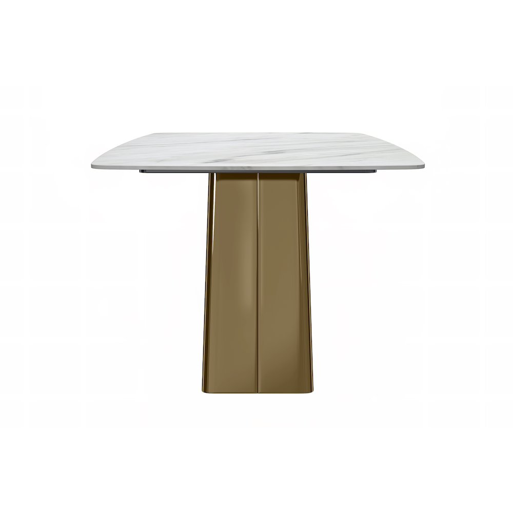 Quinix Series Dining Table, Gold Base With 55" White Sintered Stone Top. Picture 8