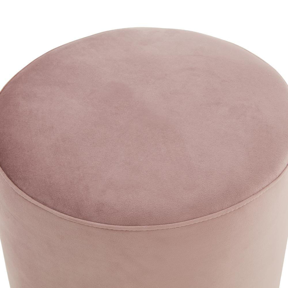 Remmey 16" Round Velvet Ottoman With Gold Base. Picture 2