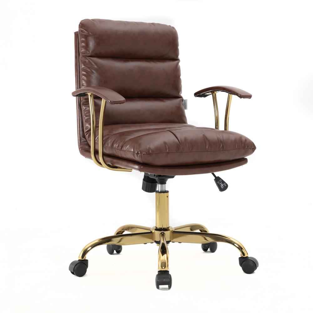 LeisureMod Regina Modern Padded Leather Adjustable Executive Office Chair with Tilt & 360 Degree Swivel in Walnut Brown. The main picture.