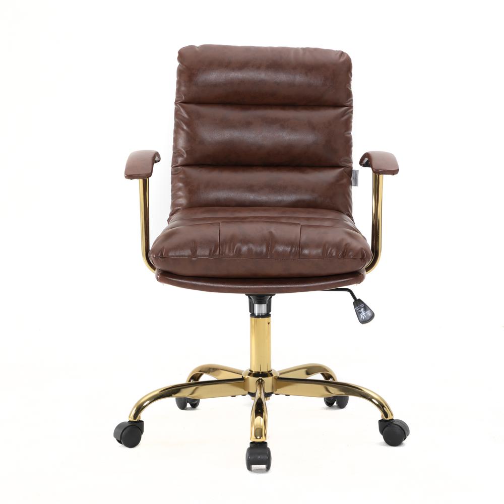 LeisureMod Regina Modern Padded Leather Adjustable Executive Office Chair with Tilt & 360 Degree Swivel in Walnut Brown. Picture 2