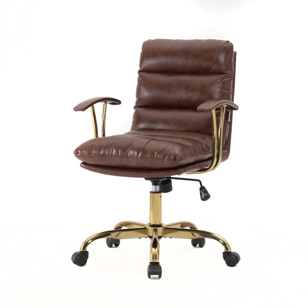LeisureMod Regina Modern Padded Leather Adjustable Executive Office Chair with Tilt & 360 Degree Swivel in Walnut Brown. Picture 9