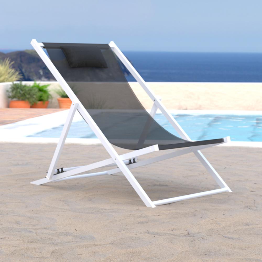 Sunset Outdoor Sling Lounge Chair With Headrest. Picture 9