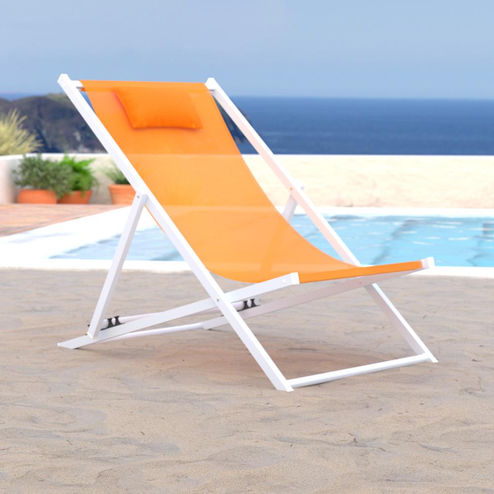 Sunset Outdoor Sling Lounge Chair With Headrest. Picture 4