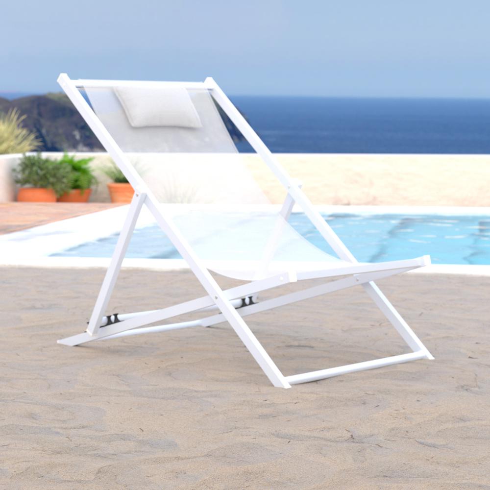 LeisureMod Sunset Outoor Sling Lounge Chair With Headrest SLC22W. Picture 9