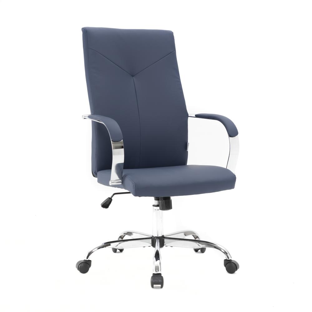 LeisureMod Sonora Modern High-Back Tall Adjustable Height Leather Conference Office Chair with Tilt & 360 Degree Swivel in Navy Blue. The main picture.