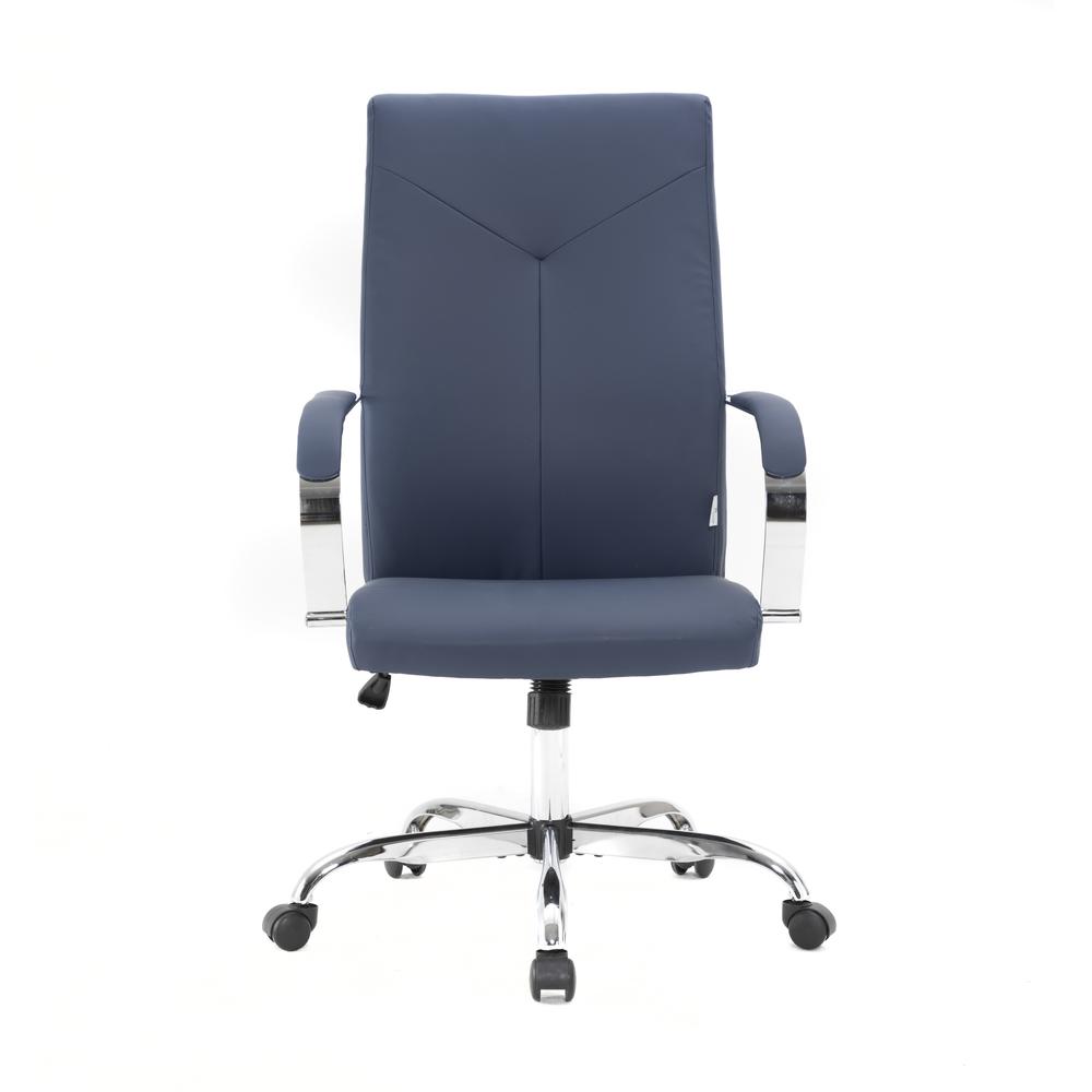 LeisureMod Sonora Modern High-Back Tall Adjustable Height Leather Conference Office Chair with Tilt & 360 Degree Swivel in Navy Blue. Picture 4