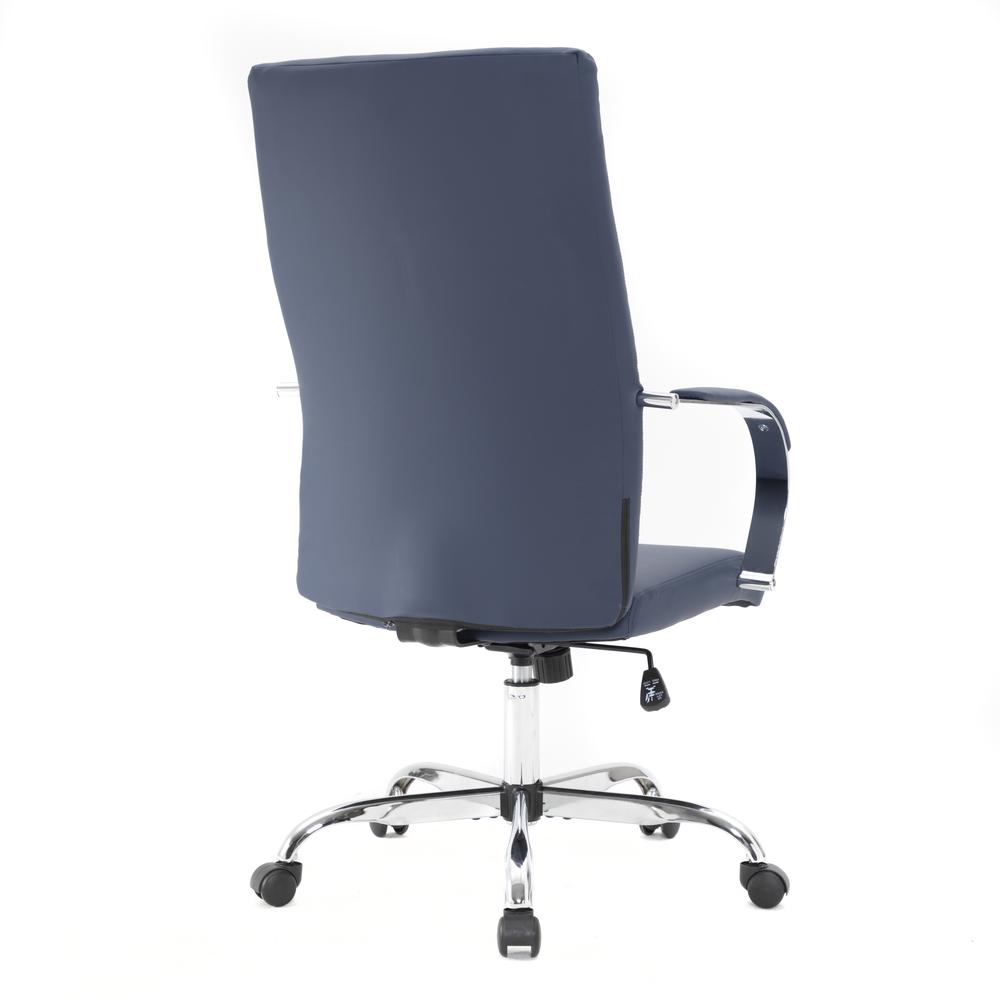 LeisureMod Sonora Modern High-Back Tall Adjustable Height Leather Conference Office Chair with Tilt & 360 Degree Swivel in Navy Blue. Picture 5