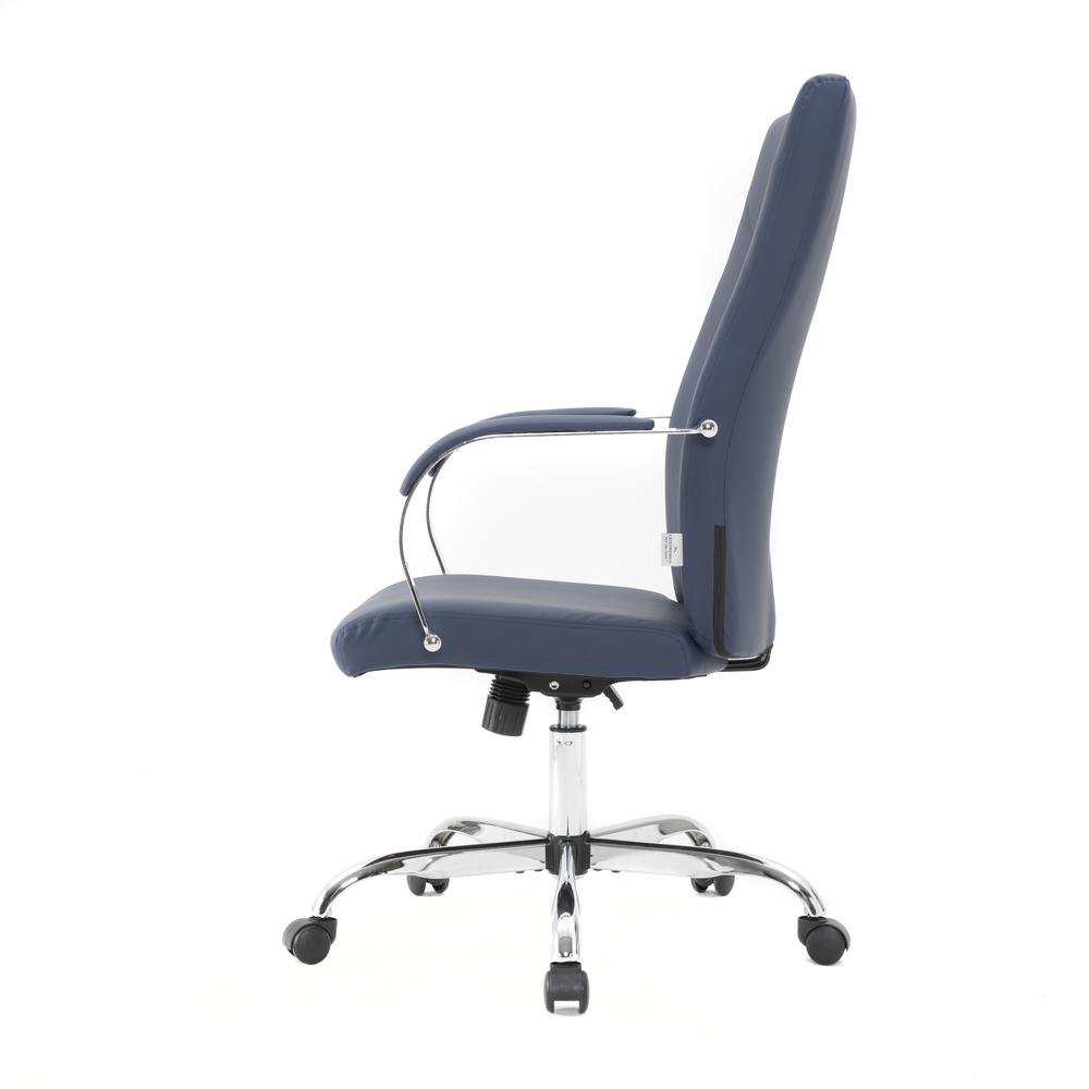 LeisureMod Sonora Modern High-Back Tall Adjustable Height Leather Conference Office Chair with Tilt & 360 Degree Swivel in Navy Blue. Picture 8