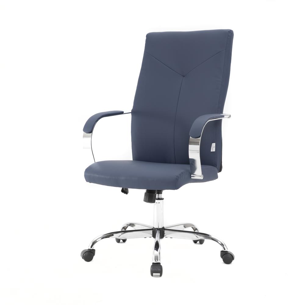 LeisureMod Sonora Modern High-Back Tall Adjustable Height Leather Conference Office Chair with Tilt & 360 Degree Swivel in Navy Blue. Picture 9