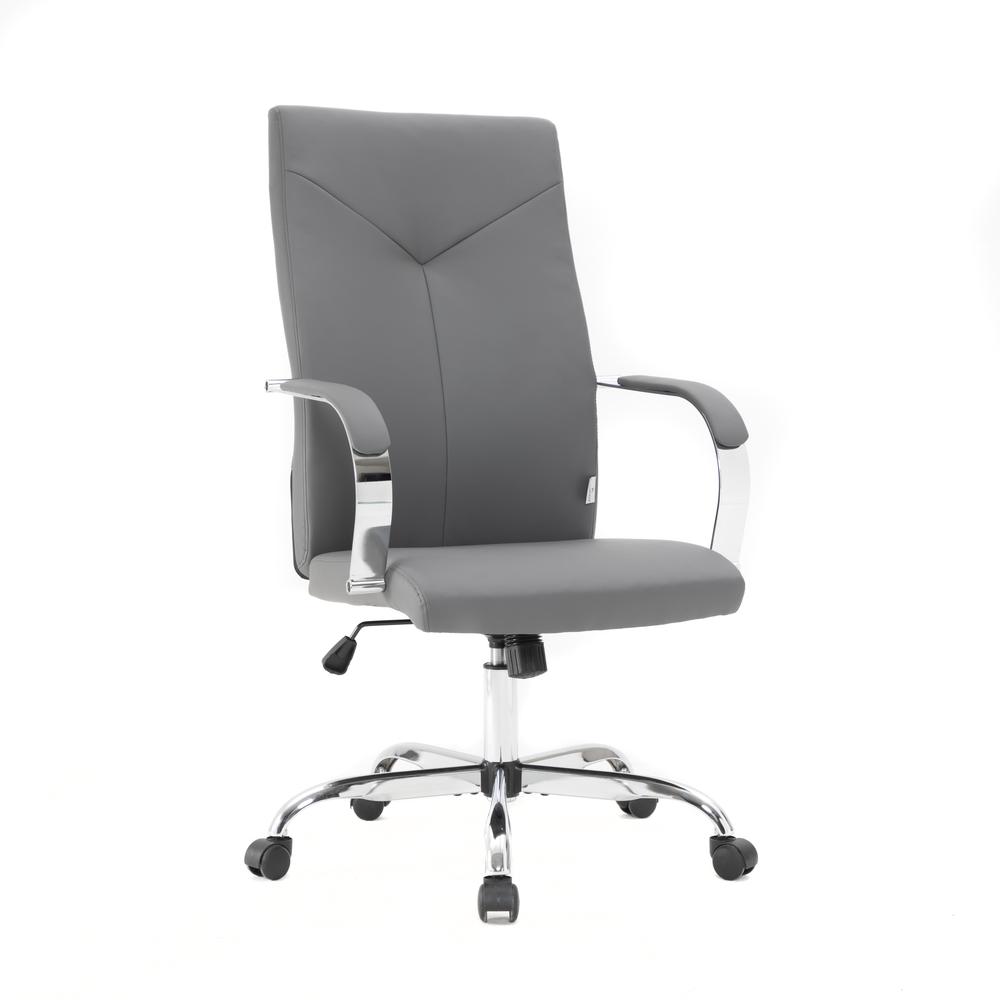 LeisureMod Sonora Modern High-Back Tall Adjustable Height Leather Conference Office Chair with Tilt & 360 Degree Swivel in Grey. The main picture.