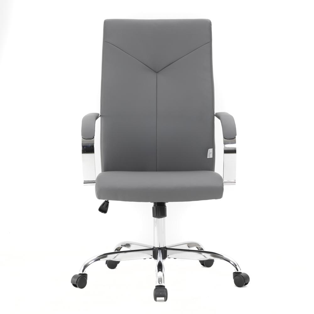 LeisureMod Sonora Modern High-Back Tall Adjustable Height Leather Conference Office Chair with Tilt & 360 Degree Swivel in Grey. Picture 2