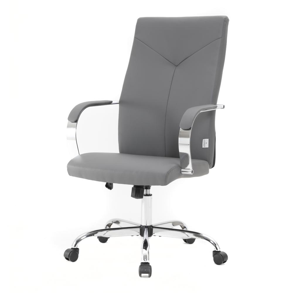 LeisureMod Sonora Modern High-Back Tall Adjustable Height Leather Conference Office Chair with Tilt & 360 Degree Swivel in Grey. Picture 9