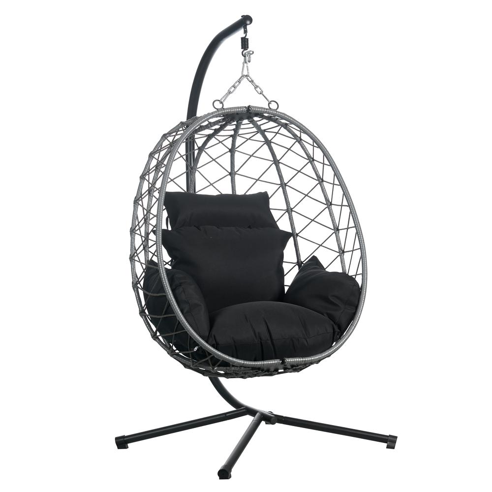 Single Person Egg Swing Chair in Grey Steel Frame With Removable Cushions. Picture 1