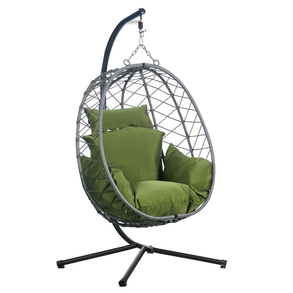 Single Person Egg Swing Chair in Grey Steel Frame With Removable Cushions. Picture 2