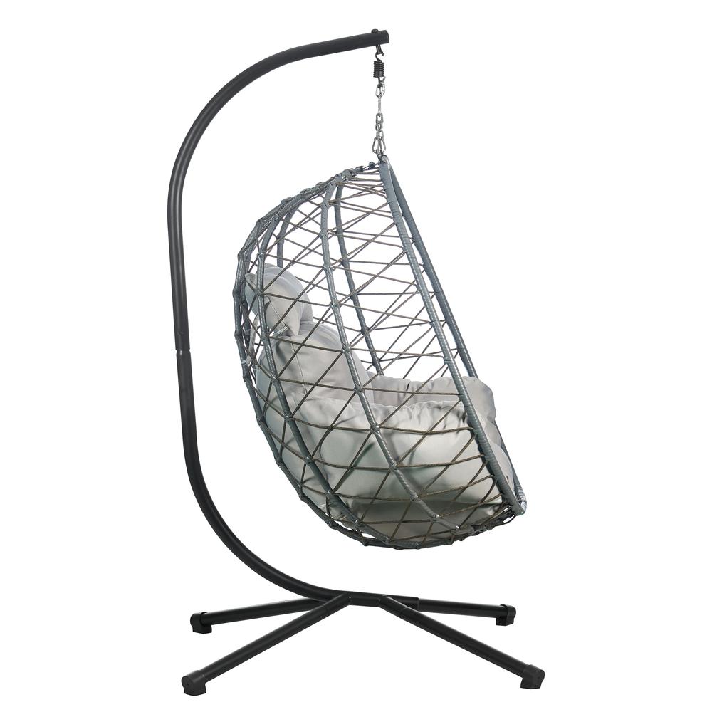 Single Person Egg Swing Chair in Grey Steel Frame With Removable Cushions. Picture 3