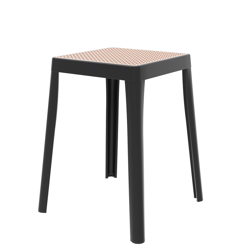 Tresse Series Stackable Poly Stool With Wicker Top 12 in Black. Picture 1