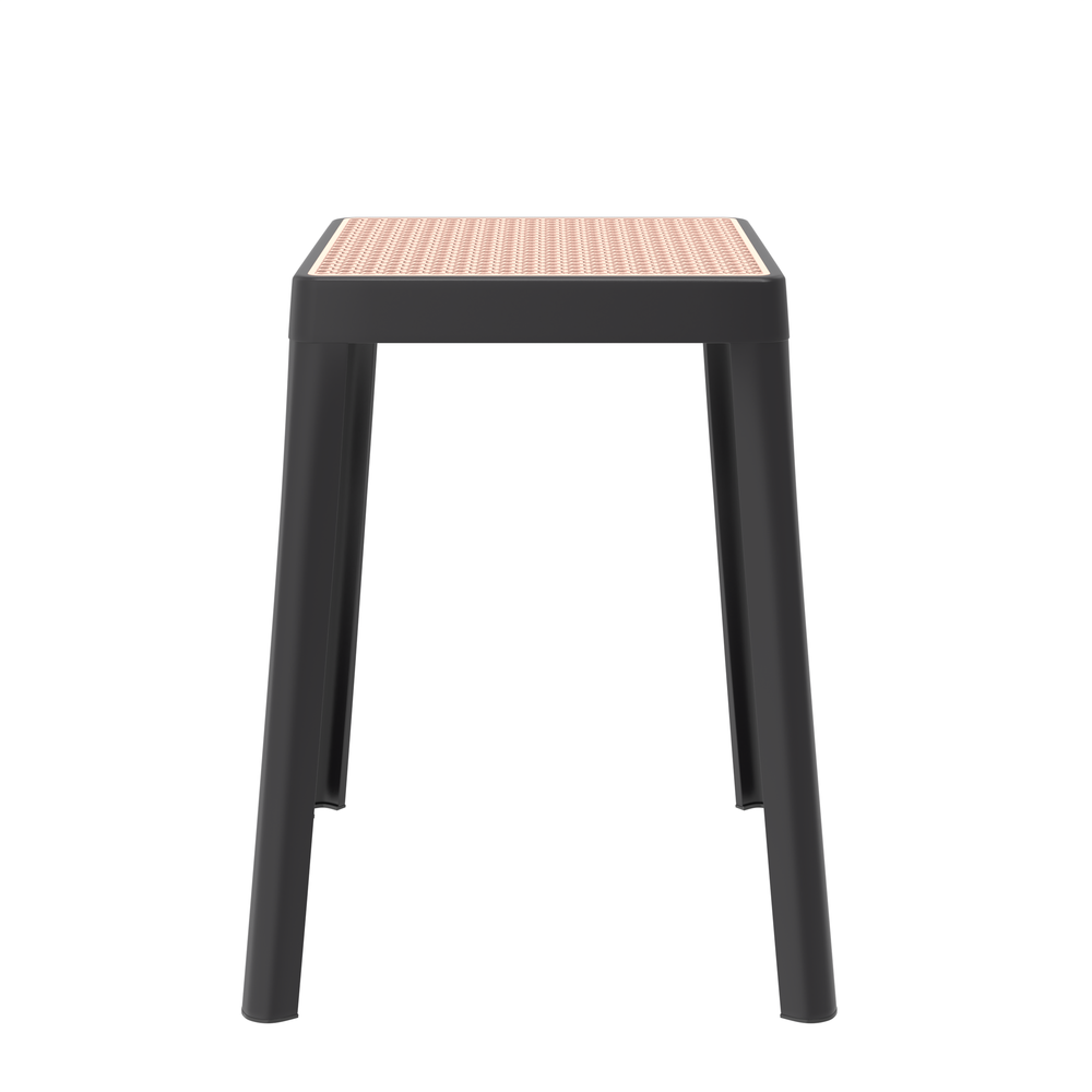 Tresse Series Stackable Poly Stool With Wicker Top 12 in Black. Picture 2